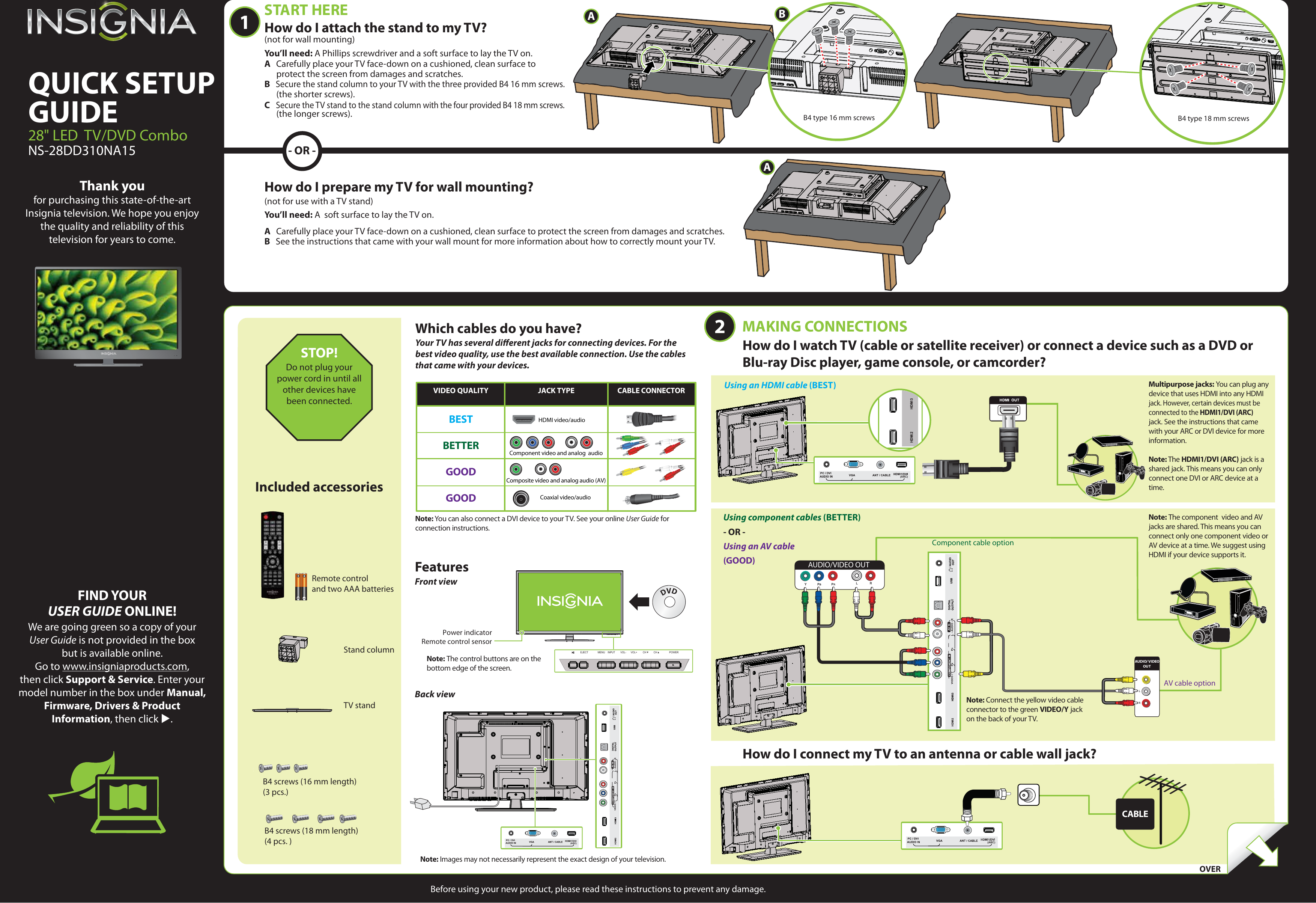 Page 1 of 2 - Insignia NS-28DD310NA15 NS-28DD310NA15_13-0942_QSG_V1_ENG__lr User Manual  To The F68408d4-9fab-4214-86f5-552161829b3e