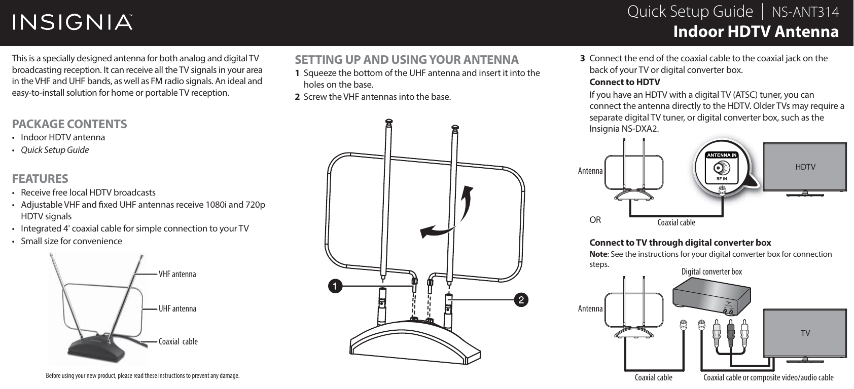 Insignia Ns Ant314 Ant314 14 0730 Qsg V1 En User Manual To The D0d168ec F86a 4bd3 8641 617c323e13d2