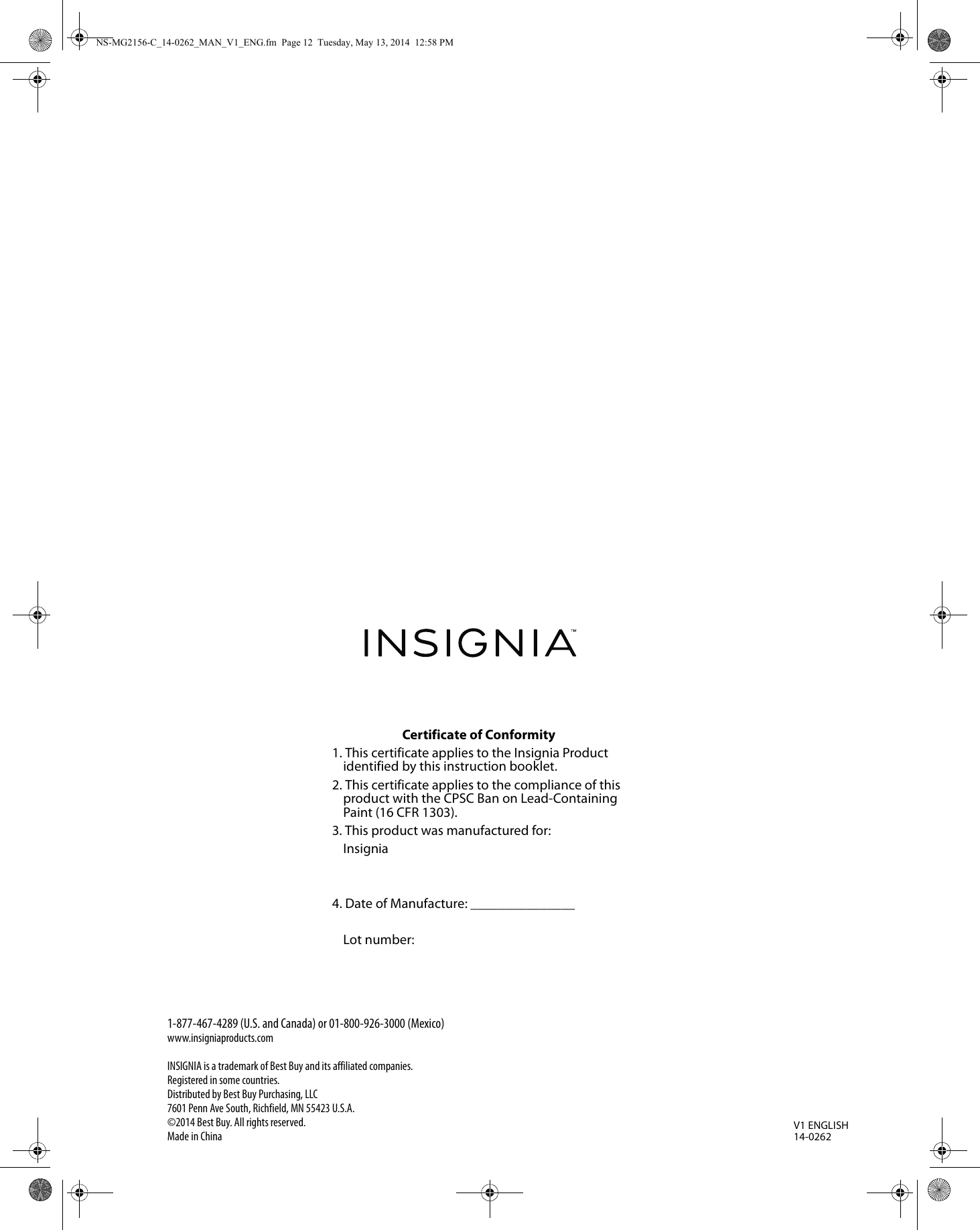 Page 10 of 10 - Insignia NS-MG2156-C NS-MG2156-C_14-0262_MAN_V1_ENG User Manual  To The 6feef161-07d5-4977-bffd-88d40f3987fc