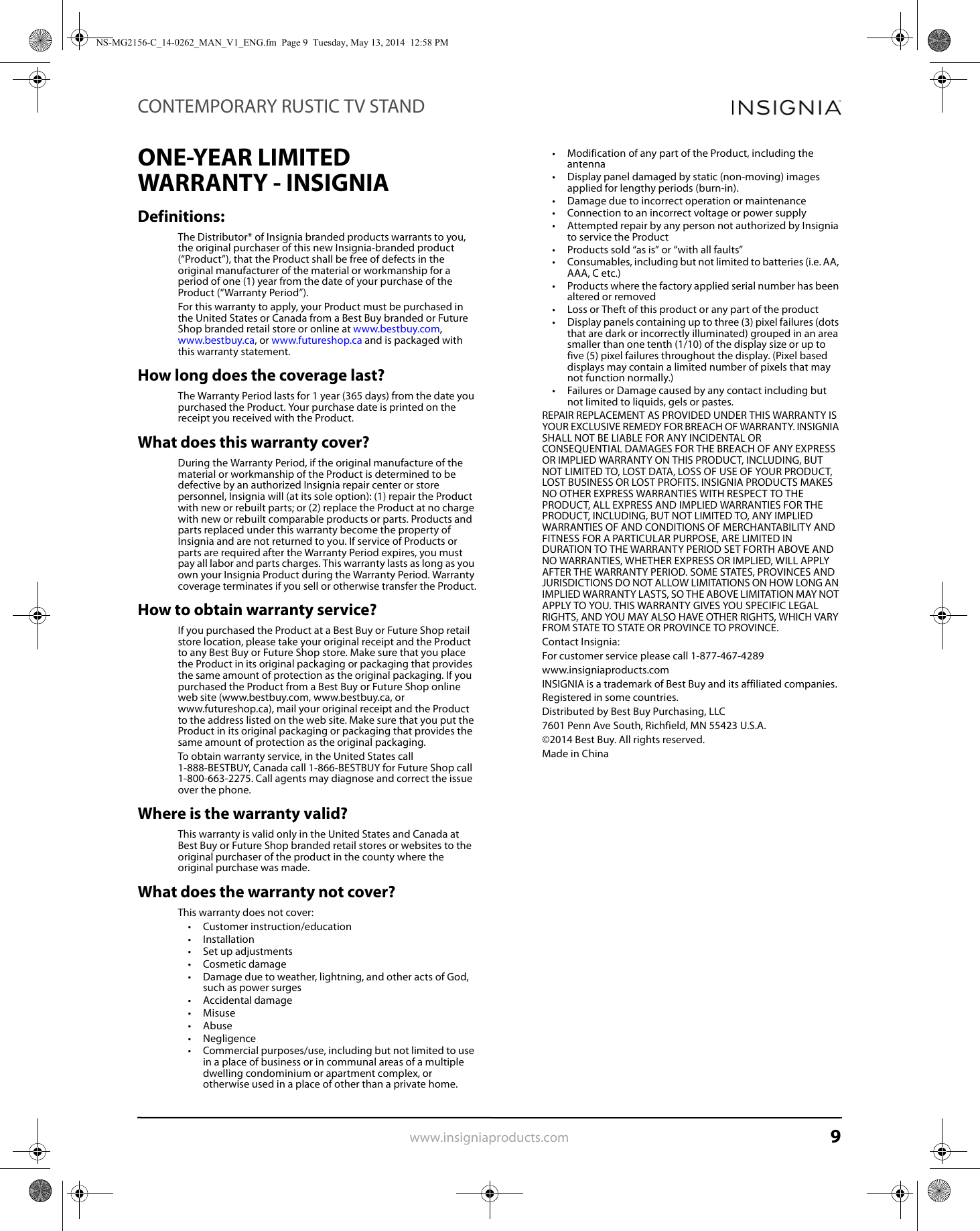 Page 9 of 10 - Insignia NS-MG2156-C NS-MG2156-C_14-0262_MAN_V1_ENG User Manual  To The 6feef161-07d5-4977-bffd-88d40f3987fc