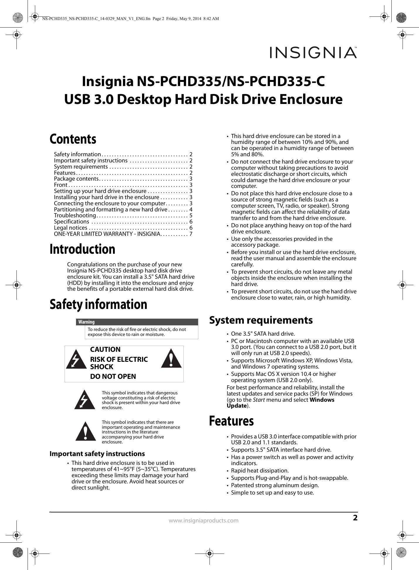 Page 2 of 8 - Insignia NS-PCHD335NS-PCHD335-C NS-PCHD335-NS-PCHD335-C_14-0329_WEB_V1_ENG User Manual  To The 271a15d9-1484-484f-9eea-c74e0238205a