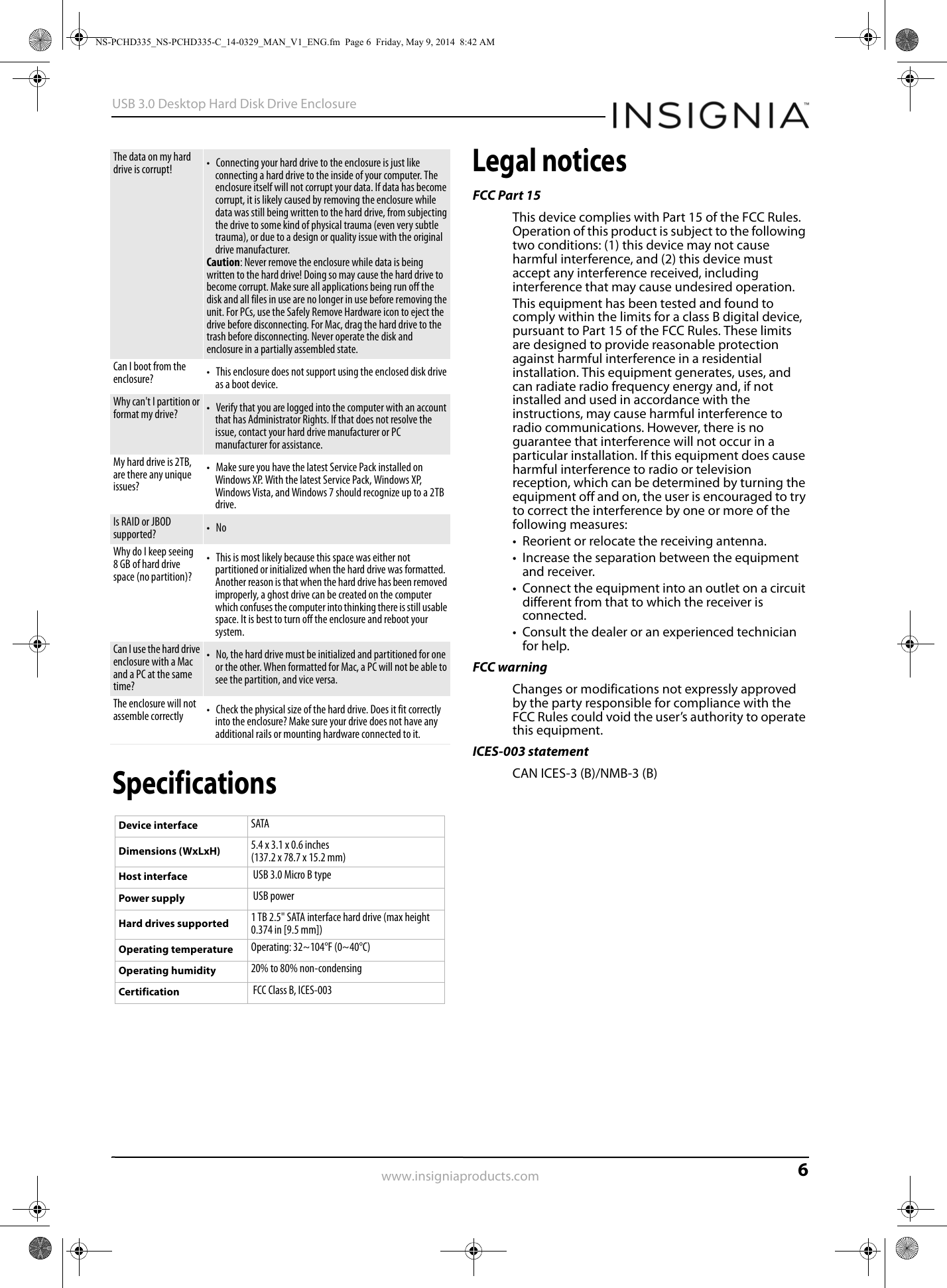 Page 6 of 8 - Insignia NS-PCHD335NS-PCHD335-C NS-PCHD335-NS-PCHD335-C_14-0329_WEB_V1_ENG User Manual  To The 271a15d9-1484-484f-9eea-c74e0238205a