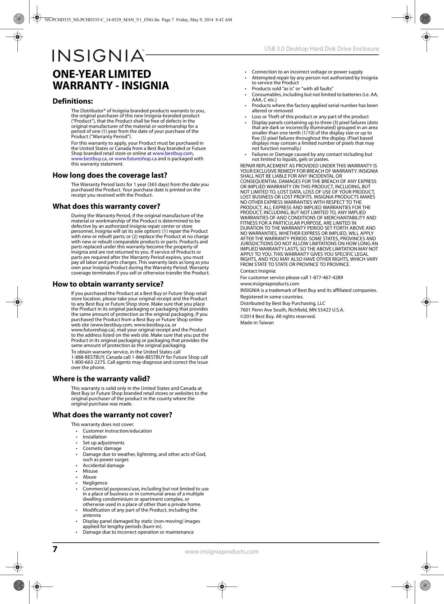 Page 7 of 8 - Insignia NS-PCHD335NS-PCHD335-C NS-PCHD335-NS-PCHD335-C_14-0329_WEB_V1_ENG User Manual  To The 271a15d9-1484-484f-9eea-c74e0238205a