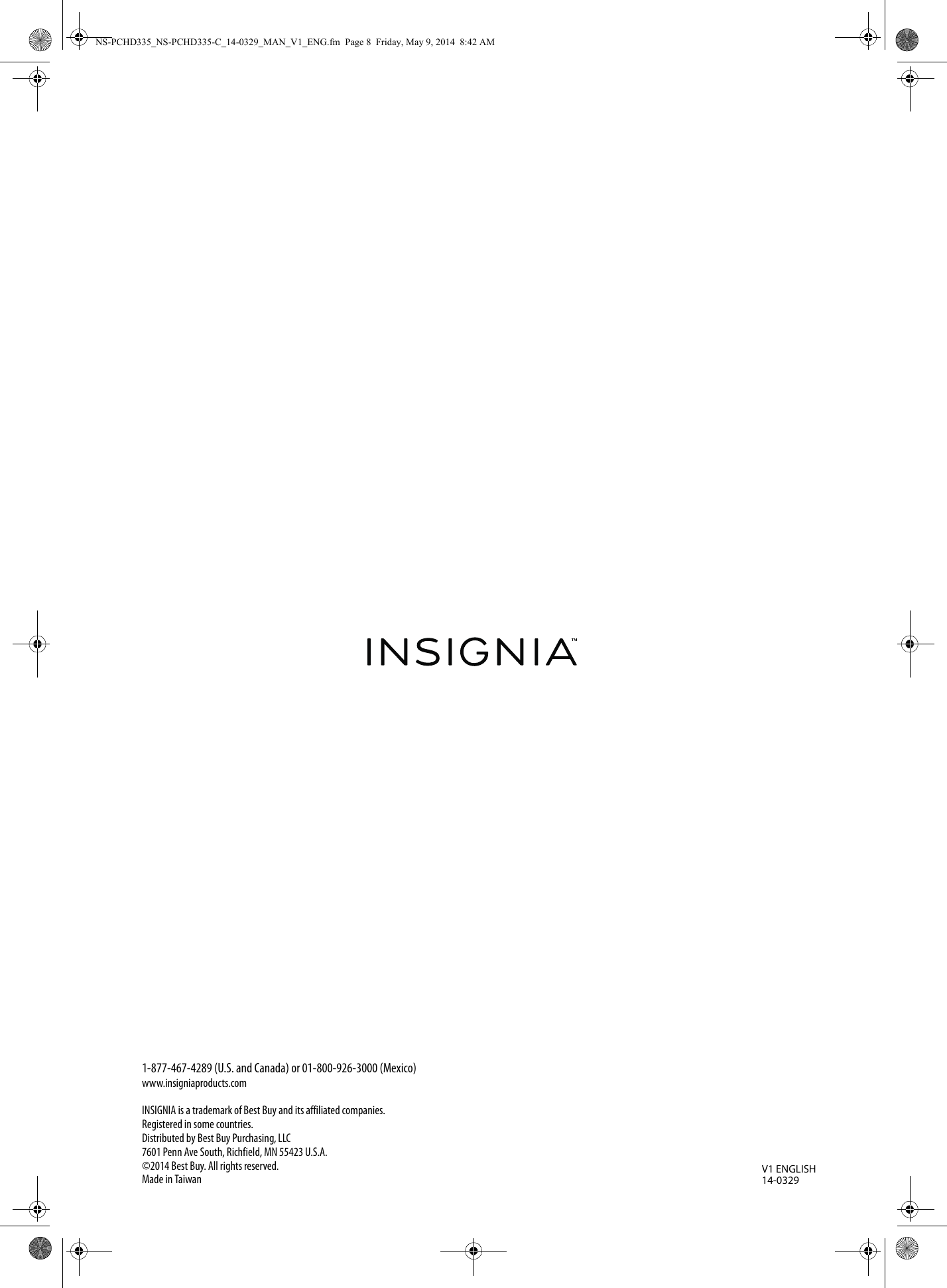 Page 8 of 8 - Insignia NS-PCHD335NS-PCHD335-C NS-PCHD335-NS-PCHD335-C_14-0329_WEB_V1_ENG User Manual  To The 271a15d9-1484-484f-9eea-c74e0238205a