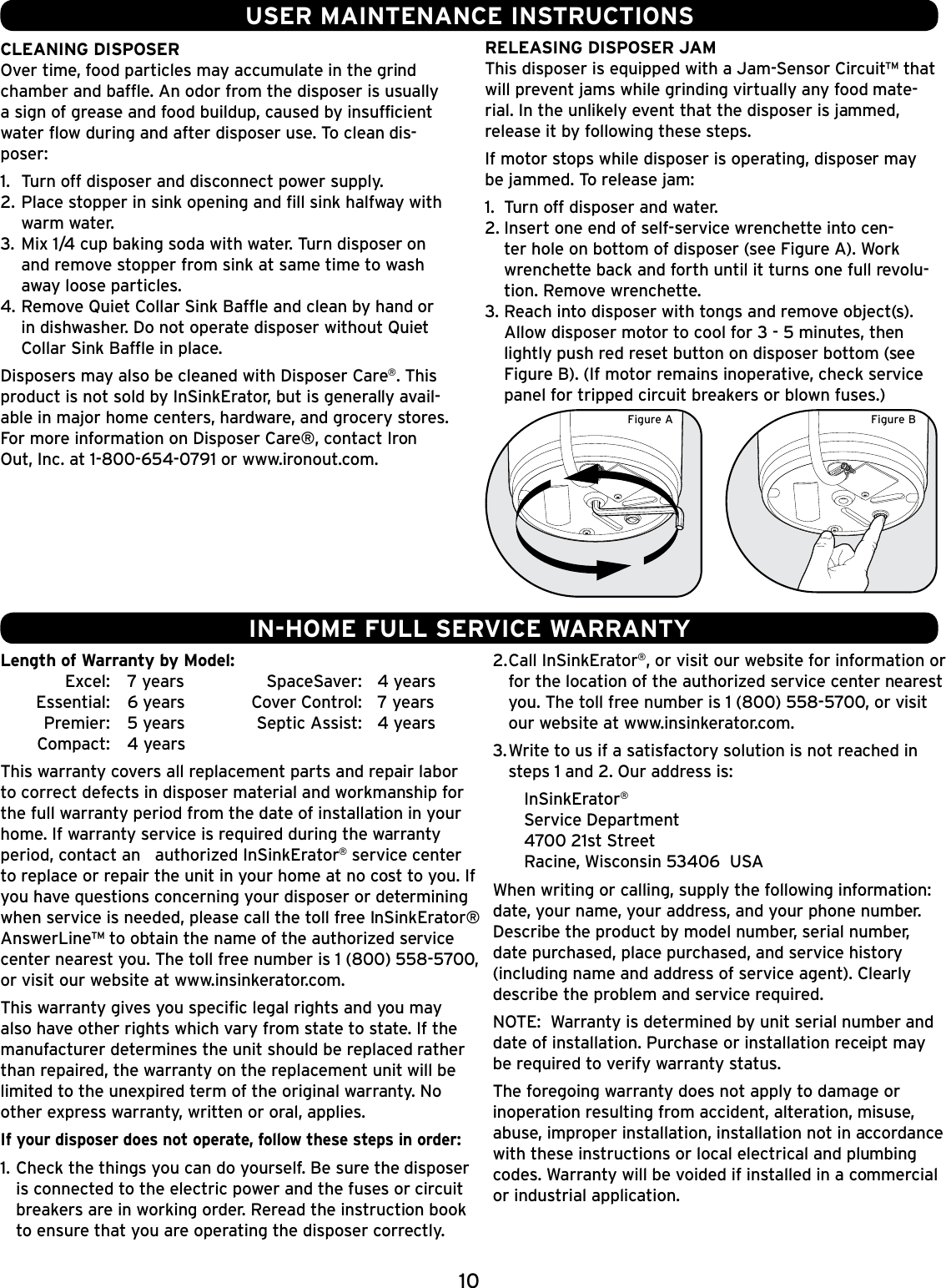 Page 10 of 11 - Insinkerator Insinkerator-Evolution-Excel-Users-Manual- Evolution Disposer | Series  Insinkerator-evolution-excel-users-manual