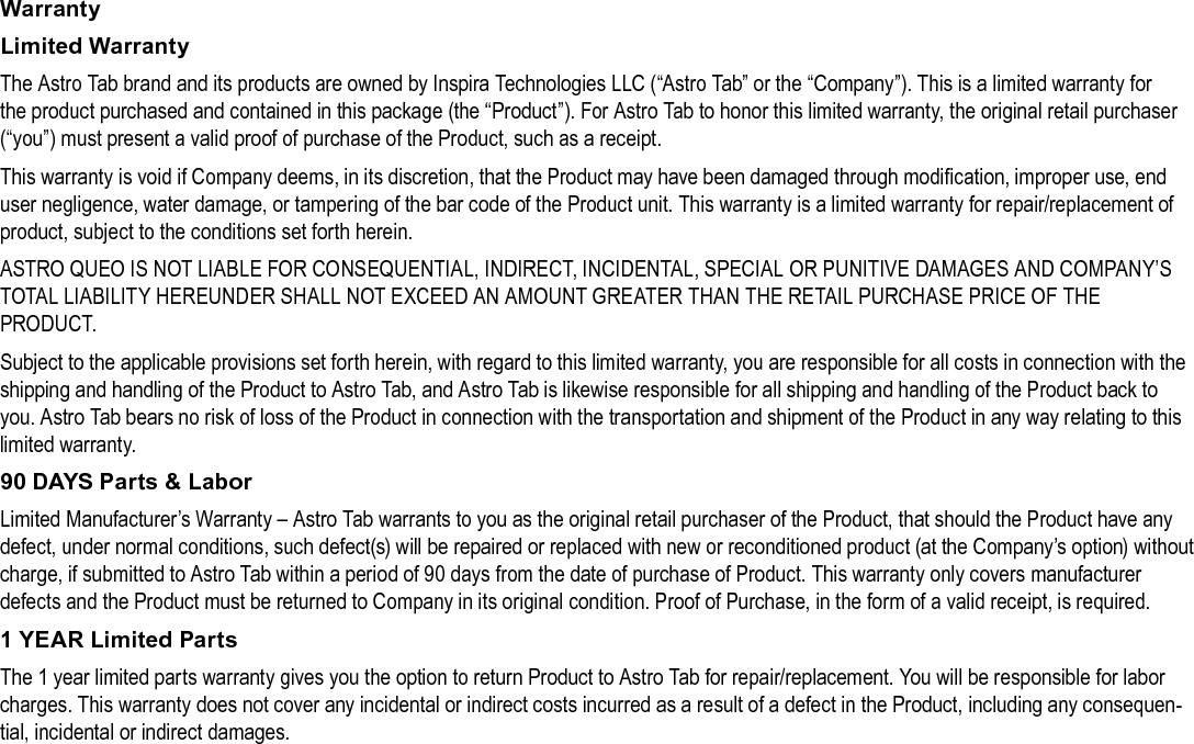 Page 35  Safety NoticesEnglishContact UsOur email address is: support@inspira-tech.comPlease make sure to include the model number and brief description of the problem you are encountering.