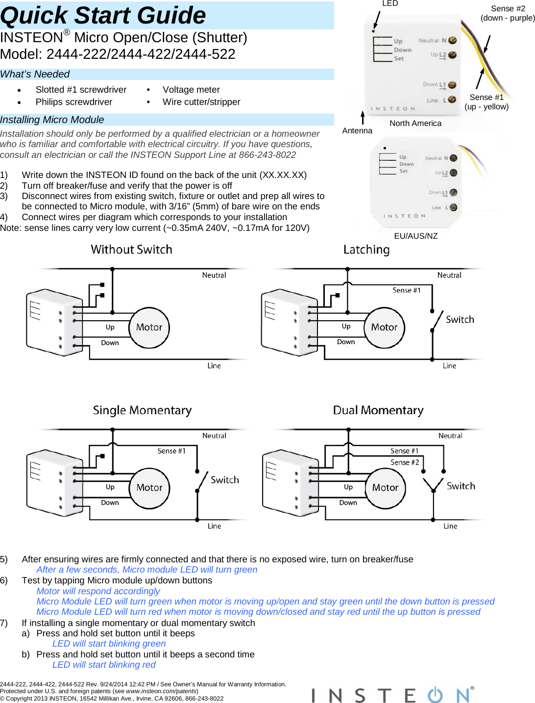 Page 1 of Insteon Technologies MM01 Micro Module User Manual Micro Shutter or Open Close Quick Start Guide