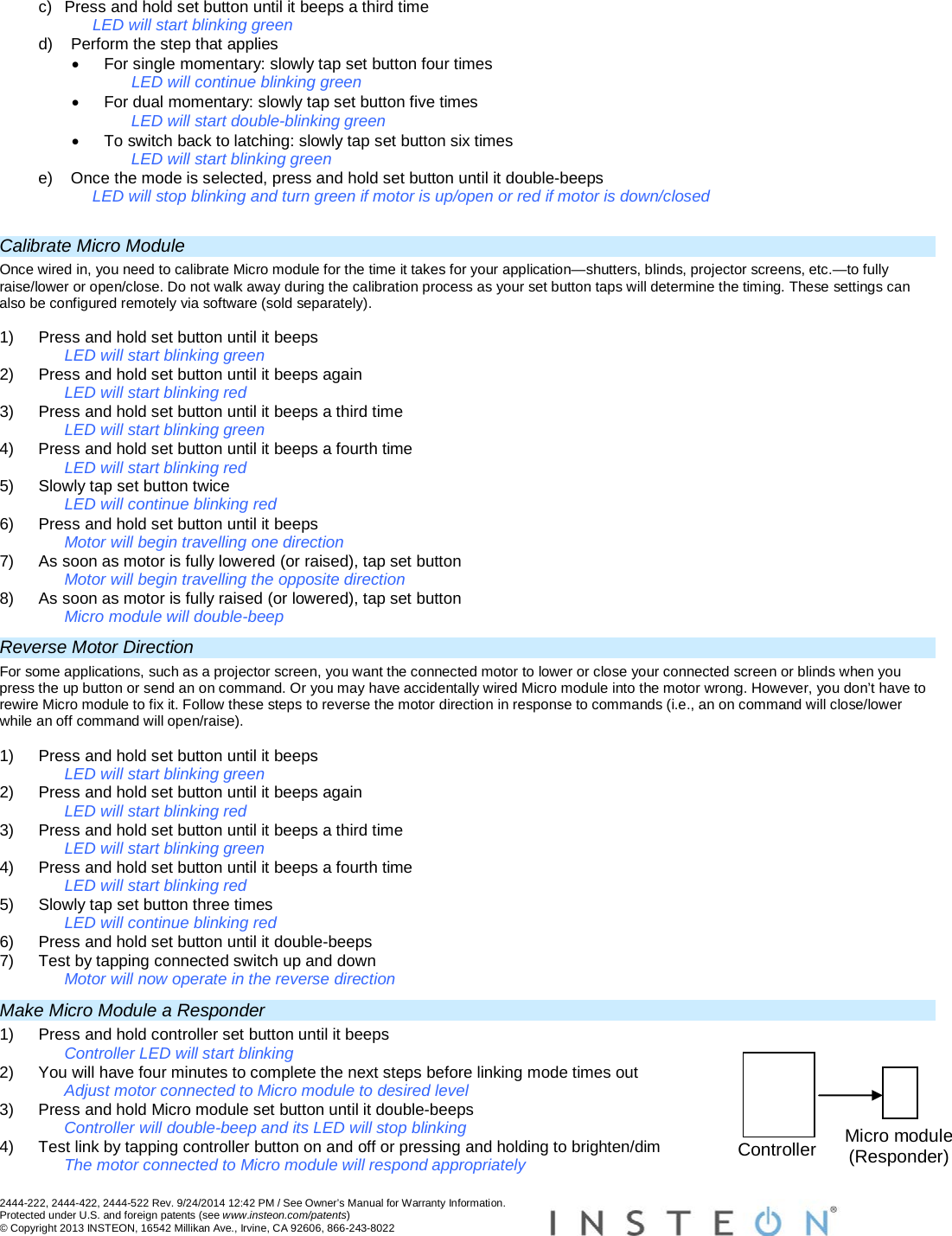 Page 2 of Insteon Technologies MM01 Micro Module User Manual Micro Shutter or Open Close Quick Start Guide