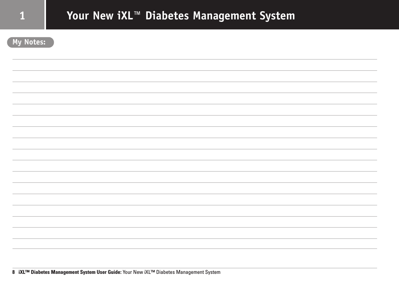 Your New iXL™ Diabetes Management System1My Notes:8   iXL™ Diabetes Management System User Guide: Your New iXL™ Diabetes Management System