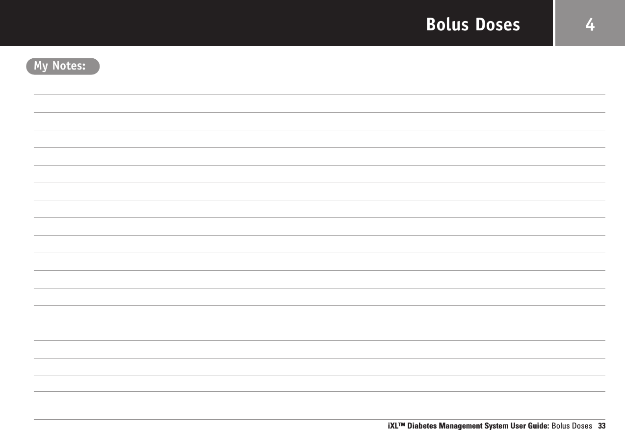 Bolus DosesMy Notes:My Notes:iXL™ Diabetes Management System User Guide: Bolus Doses 334