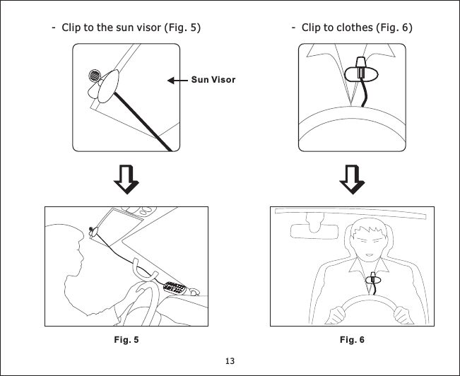 - Cliptothesunvisor(Fig. 5) - Cliptoclothes(Fig. 6)13Fig. 5 Fig. 6Sun Visor