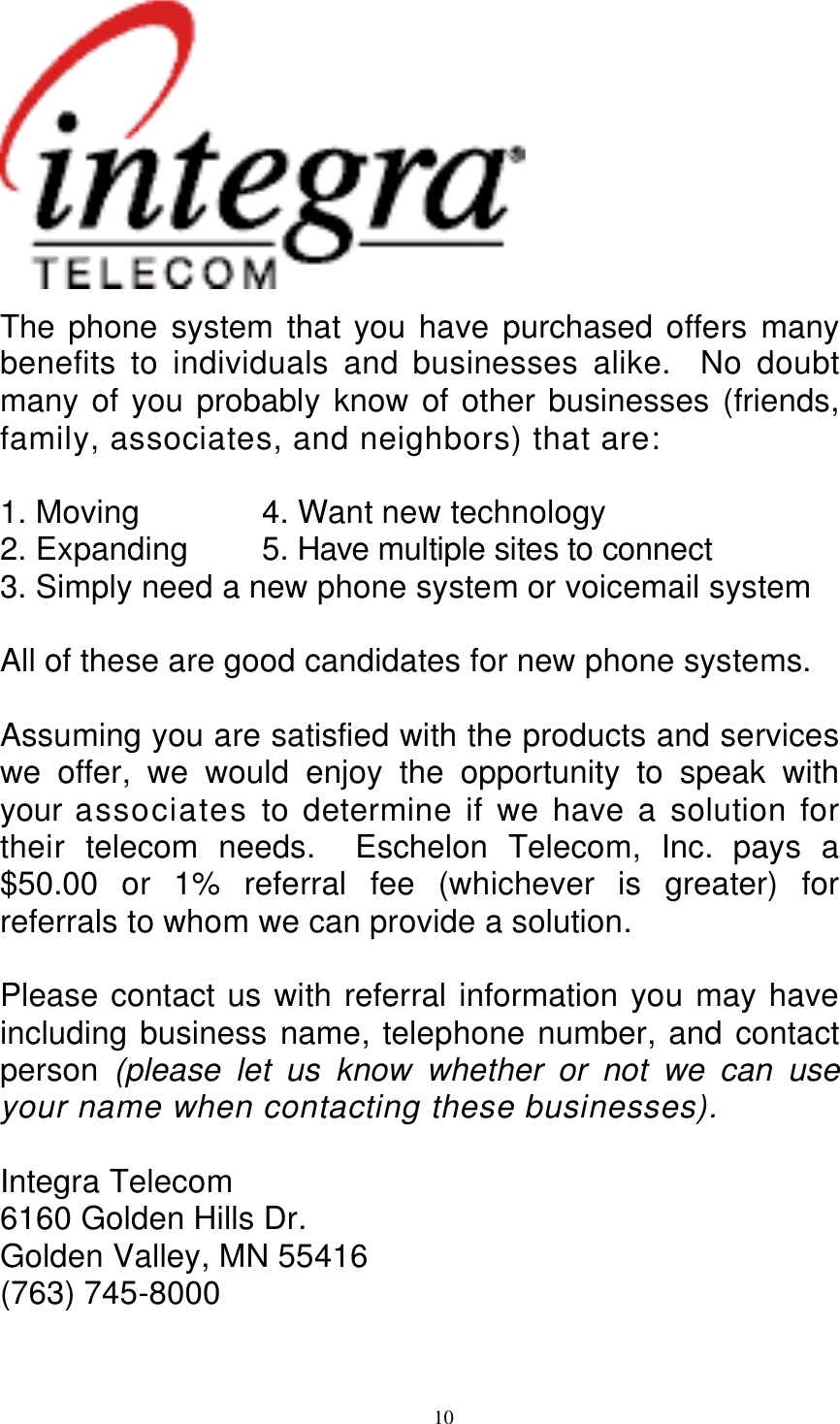 Page 10 of 10 - Integra-Telecom Integra-Telecom-5300-Users-Manual ISD 287 5330 UG