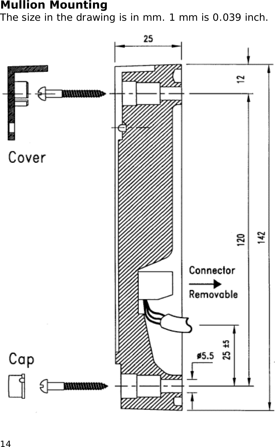 Mullion Mounting The size in the drawing is in mm. 1 mm is 0.039 inch.   14