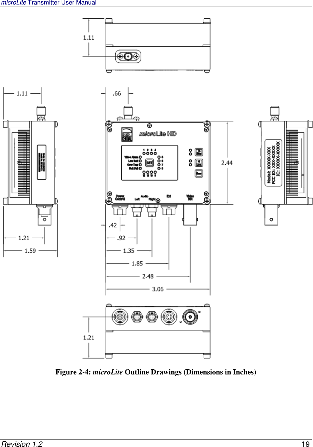 microLite Transmitter User Manual   Revision 1.2    19   Figure 2-4: microLite Outline Drawings (Dimensions in Inches)  