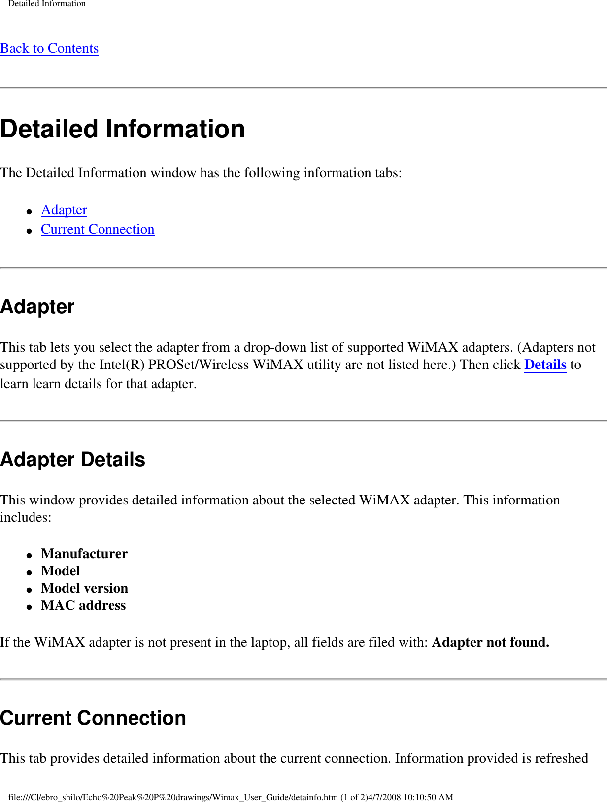 Page 3 of Intel 533ANXM Intel WiFi/WiMax Link 5350 User Manual Network Details