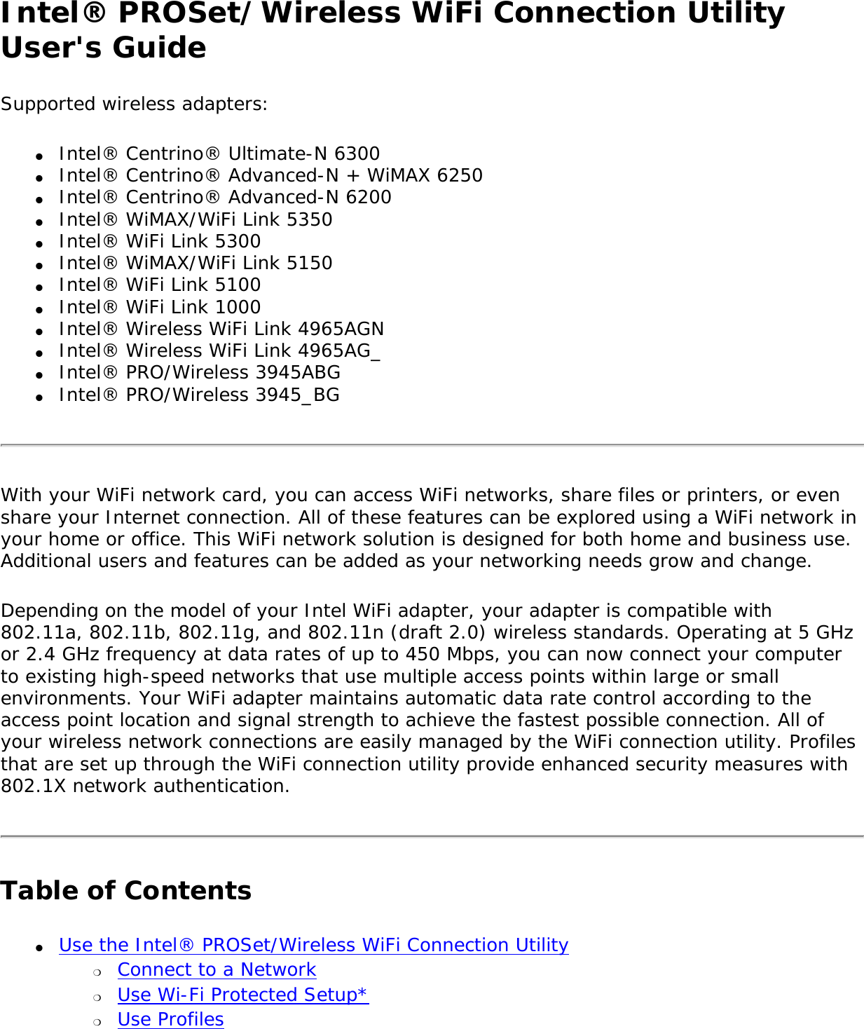 Page 1 of Intel 622ANH Intel Centrino Advanced-N 6200 User Manual Contents