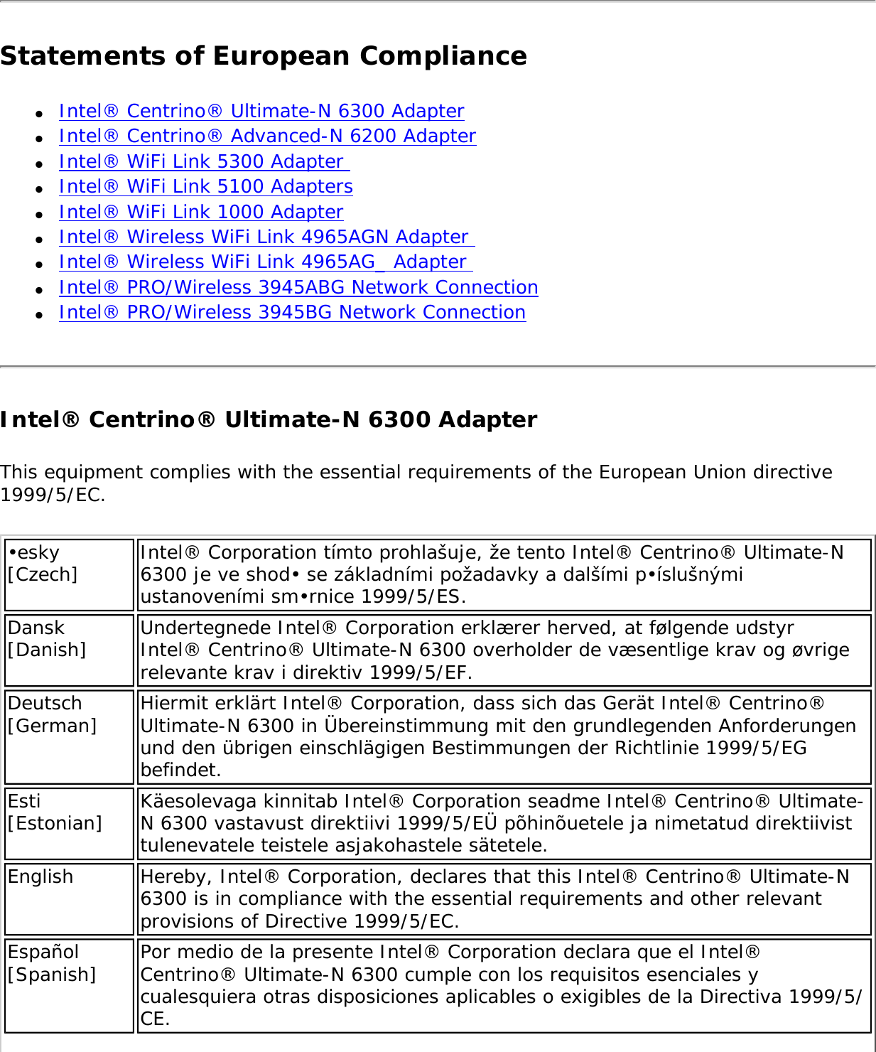 Page 255 of Intel 622BGH Intel Centrino Ultimate-N 6200 User Manual Contents