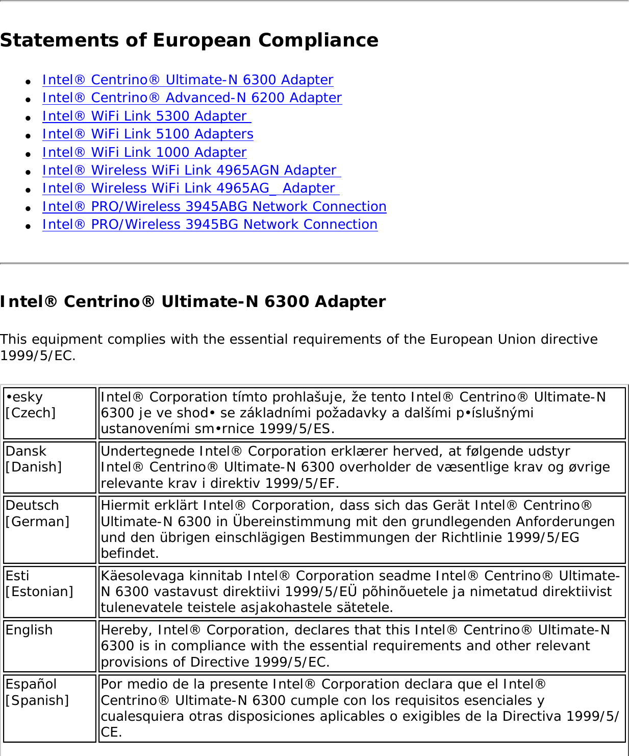 Page 255 of Intel 633ANH Intel Centrino Ultimate-N 6300 User Manual Contents