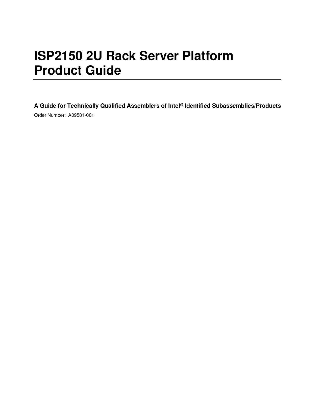 Intel ISP2150 2U Rack Server Platform Product Guide User Manual To The