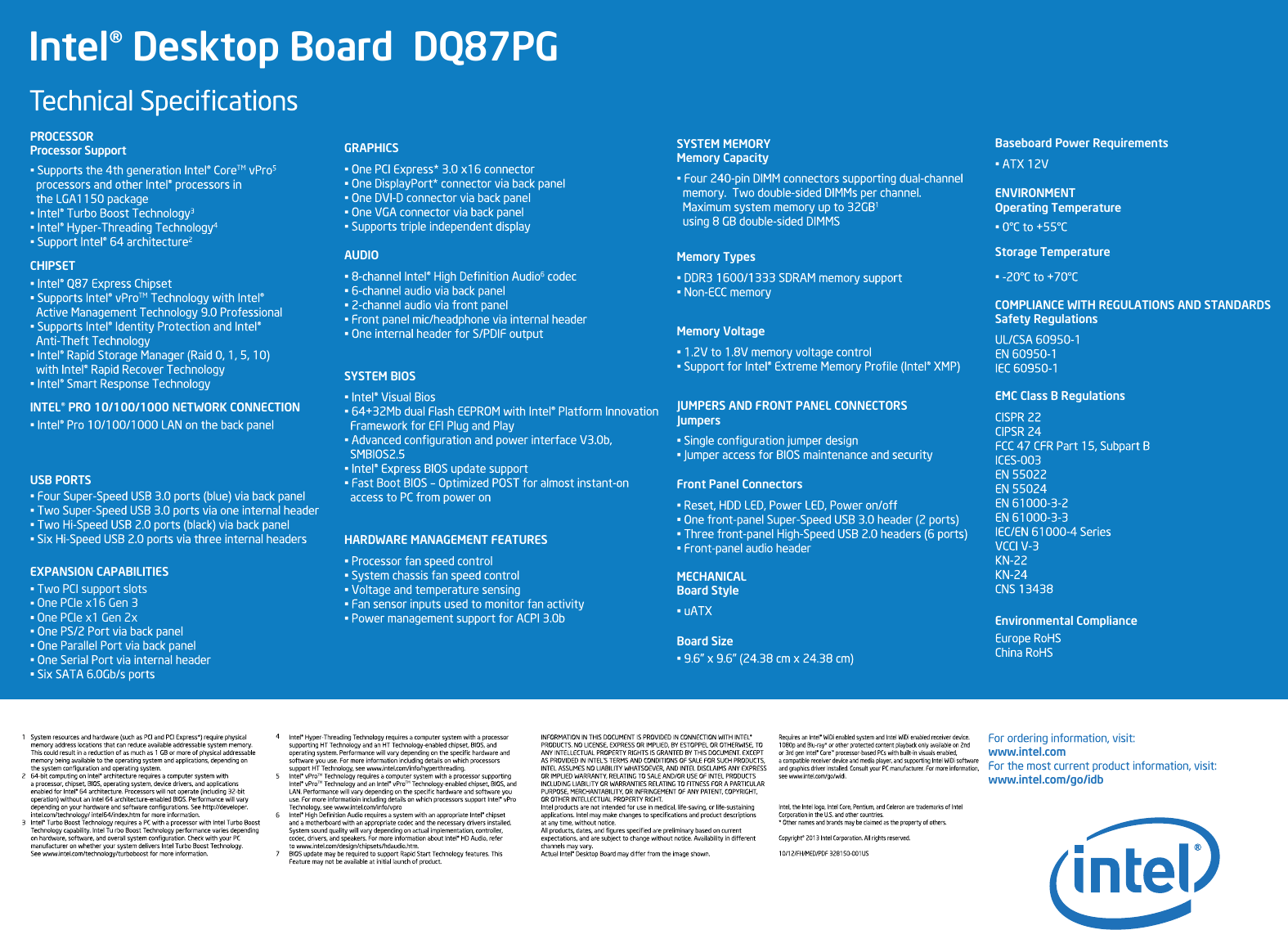 Page 4 of 4 - Intel Intel-Intel-Black-Motherboard-Matx-S1150-Blkdq87Pg-Users-Manual- Intel® Desktop Board DQ87PG Product Brief  Intel-intel-black-motherboard-matx-s1150-blkdq87pg-users-manual