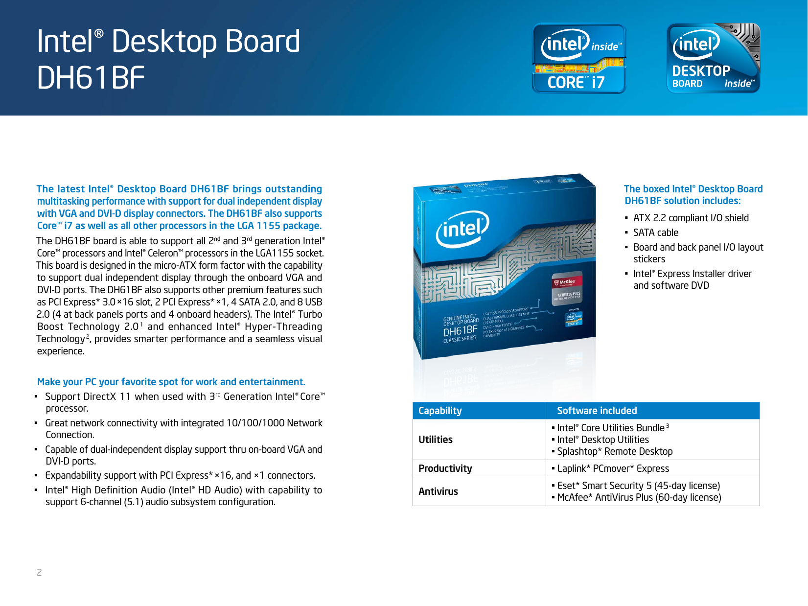 Page 2 of 4 - Intel Intel-Intel-Desktop-Motherboard-Intel-H61-Express-Chipset-Boxdh61Bf-Users-Manual-  Intel-intel-desktop-motherboard-intel-h61-express-chipset-boxdh61bf-users-manual