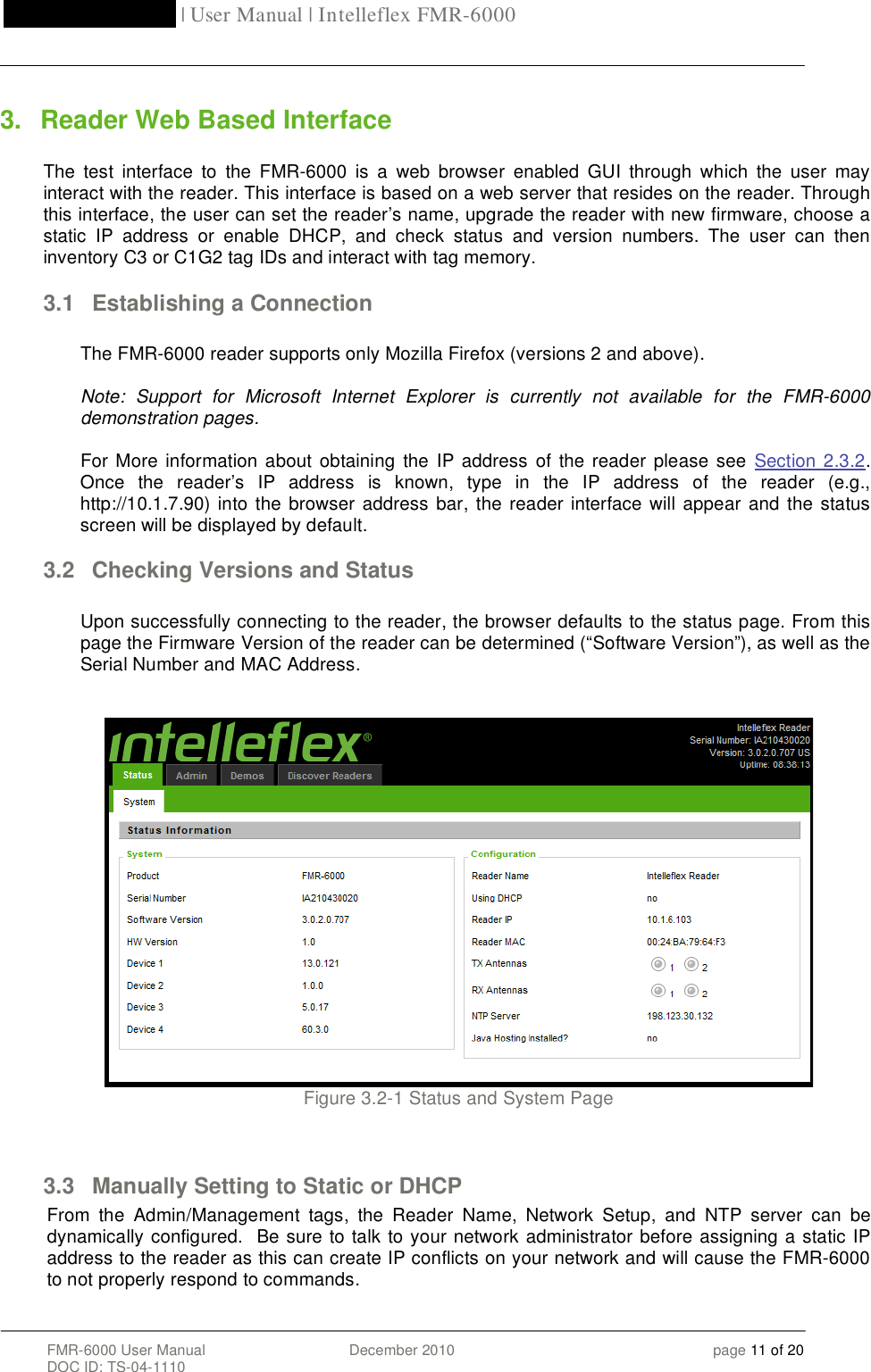 Page 11 of Intelleflex FMR-6000 RFID Reader User Manual 20DecFMR 6000