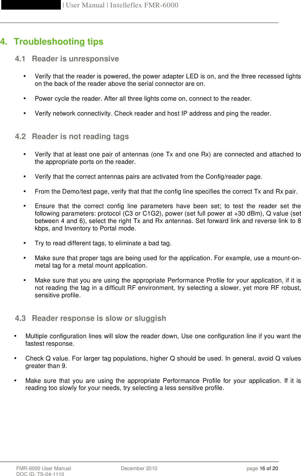 Page 16 of Intelleflex FMR-6000 RFID Reader User Manual 20DecFMR 6000