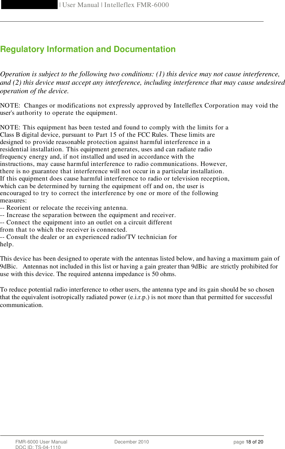 Page 18 of Intelleflex FMR-6000 RFID Reader User Manual 20DecFMR 6000
