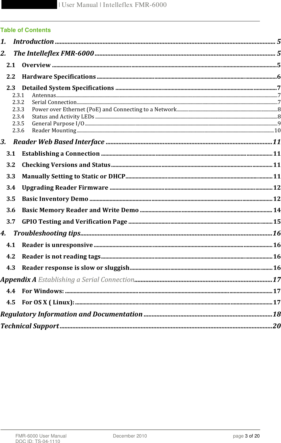 Page 3 of Intelleflex FMR-6000 RFID Reader User Manual 20DecFMR 6000