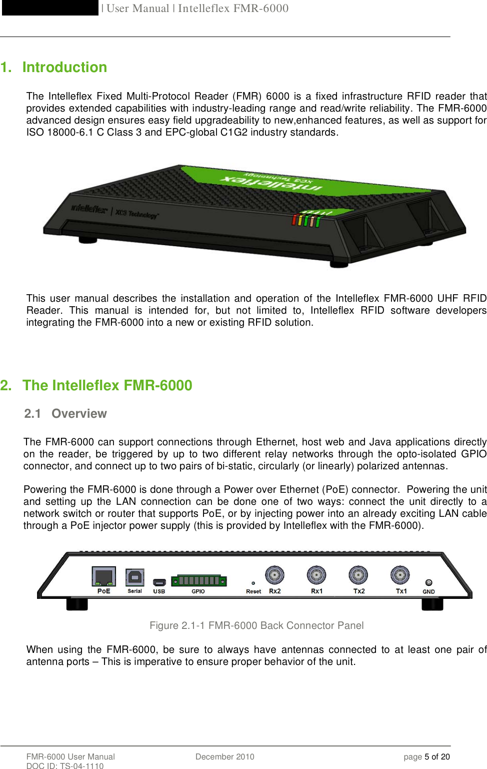 Page 5 of Intelleflex FMR-6000 RFID Reader User Manual 20DecFMR 6000