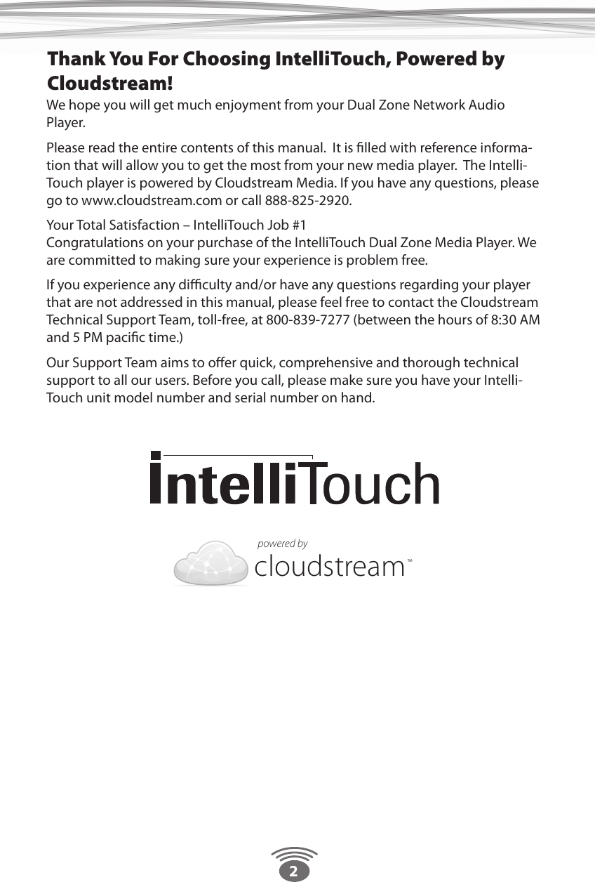 IntelliTouch OHP9000IP IntelliTouch Dual Zone Media Player User Manual