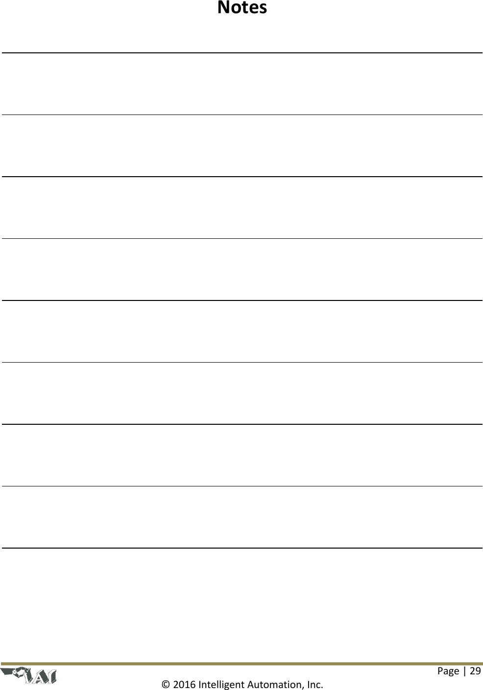 Page | 29  © 2016 Intelligent Automation, Inc. Notes                              