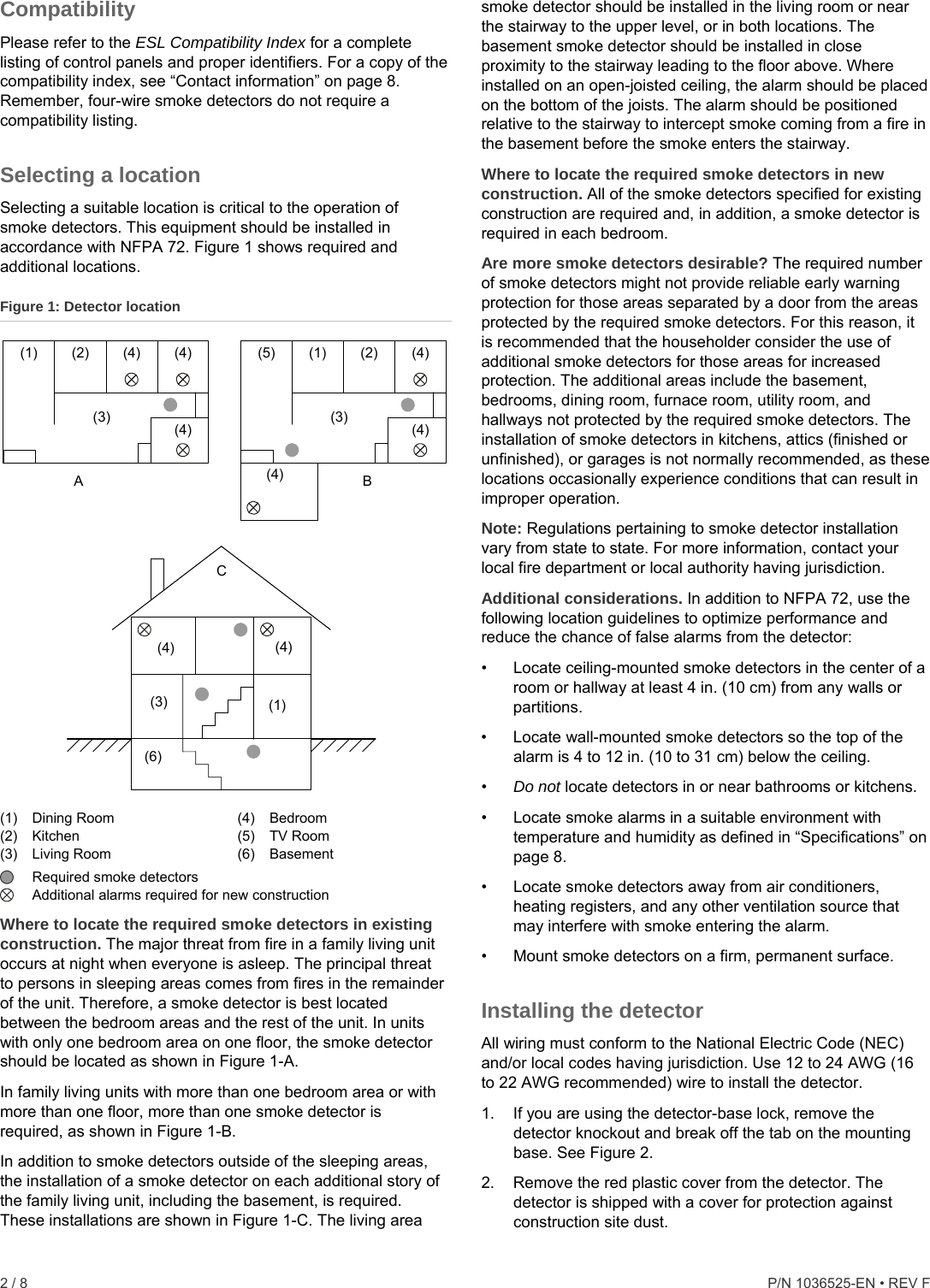 Page 2 of 8 - InterLogix 1036525-En-Rev-F-Esl-500N-Series-Smoke-Detector-Installation-Sheet - 1036525-EN Rev F ESL 500N Series Smoke Detector Installation Sheetx User Manual