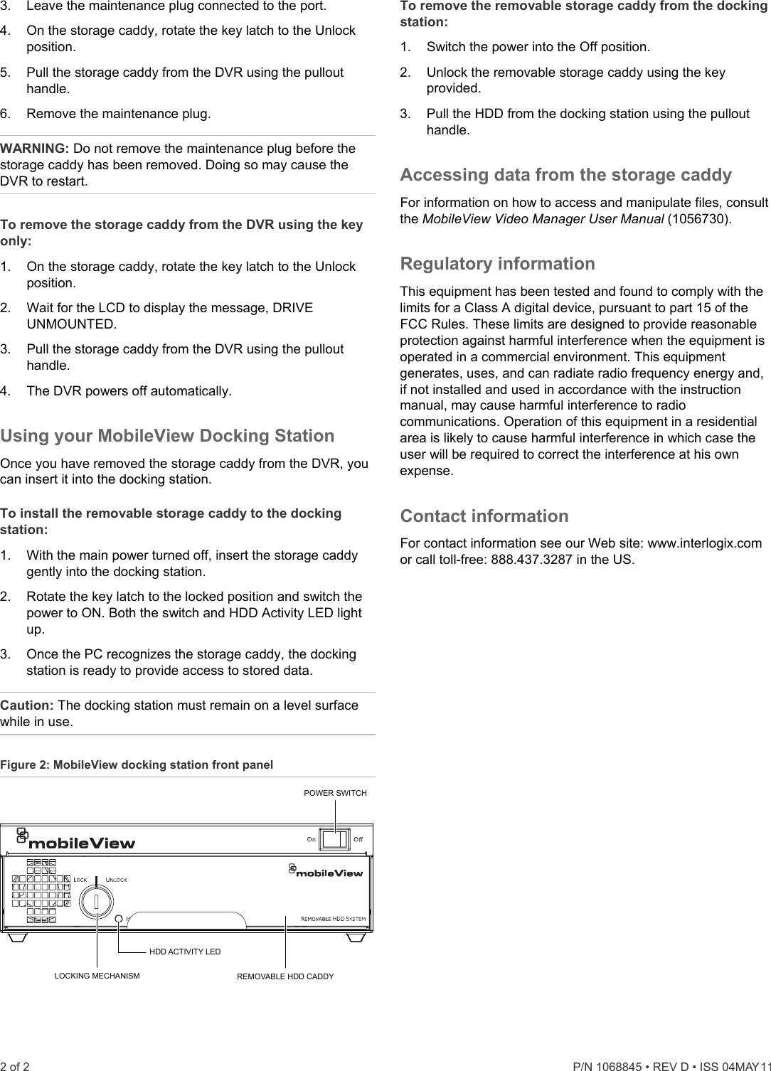 Page 2 of 2 - InterLogix 1068845 D Mobileview Penta Docking Station Installation Instructions Sheet User Manual Mobile View