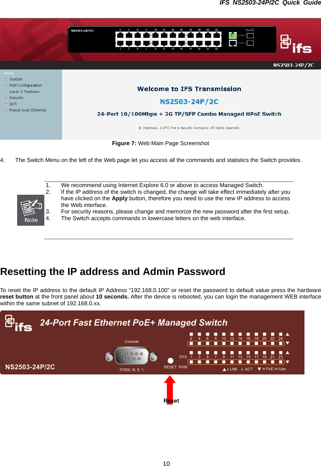 Page 10 of 11 - InterLogix 1072575 R00.05 Ns2503-24P 2C Quick Installation Guide IFS NS2503-24P/2C User Manual
