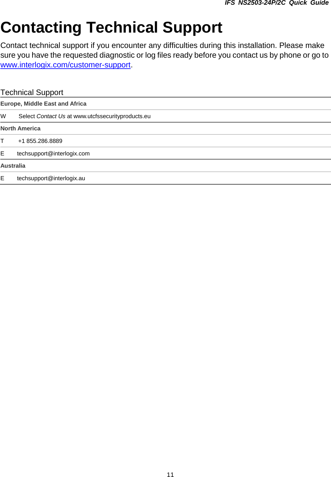 Page 11 of 11 - InterLogix 1072575 R00.05 Ns2503-24P 2C Quick Installation Guide IFS NS2503-24P/2C User Manual