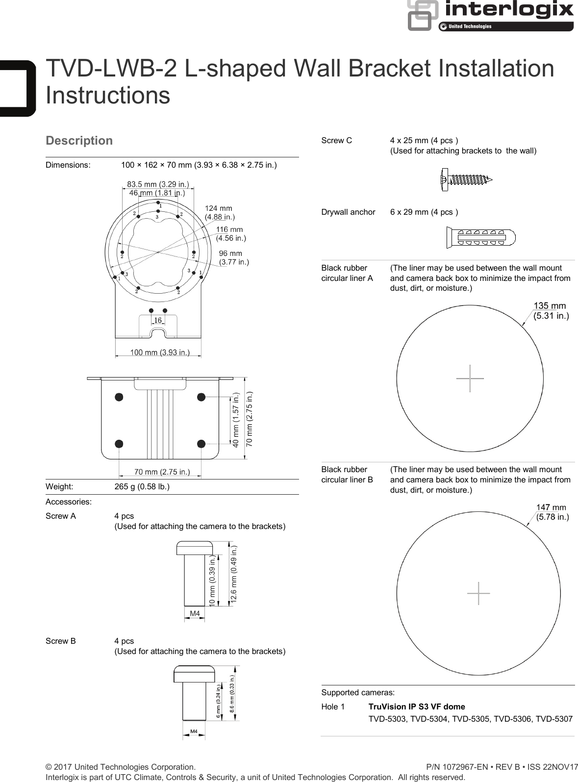 Page 1 of 4 - InterLogix 1072967B-Tvd-Lwb-2-L-Shaped-Wall-Bracket-Installation-Guide-En TVD-LWB-2 L-shaped Wall Bracket Installation Instructions User Manual