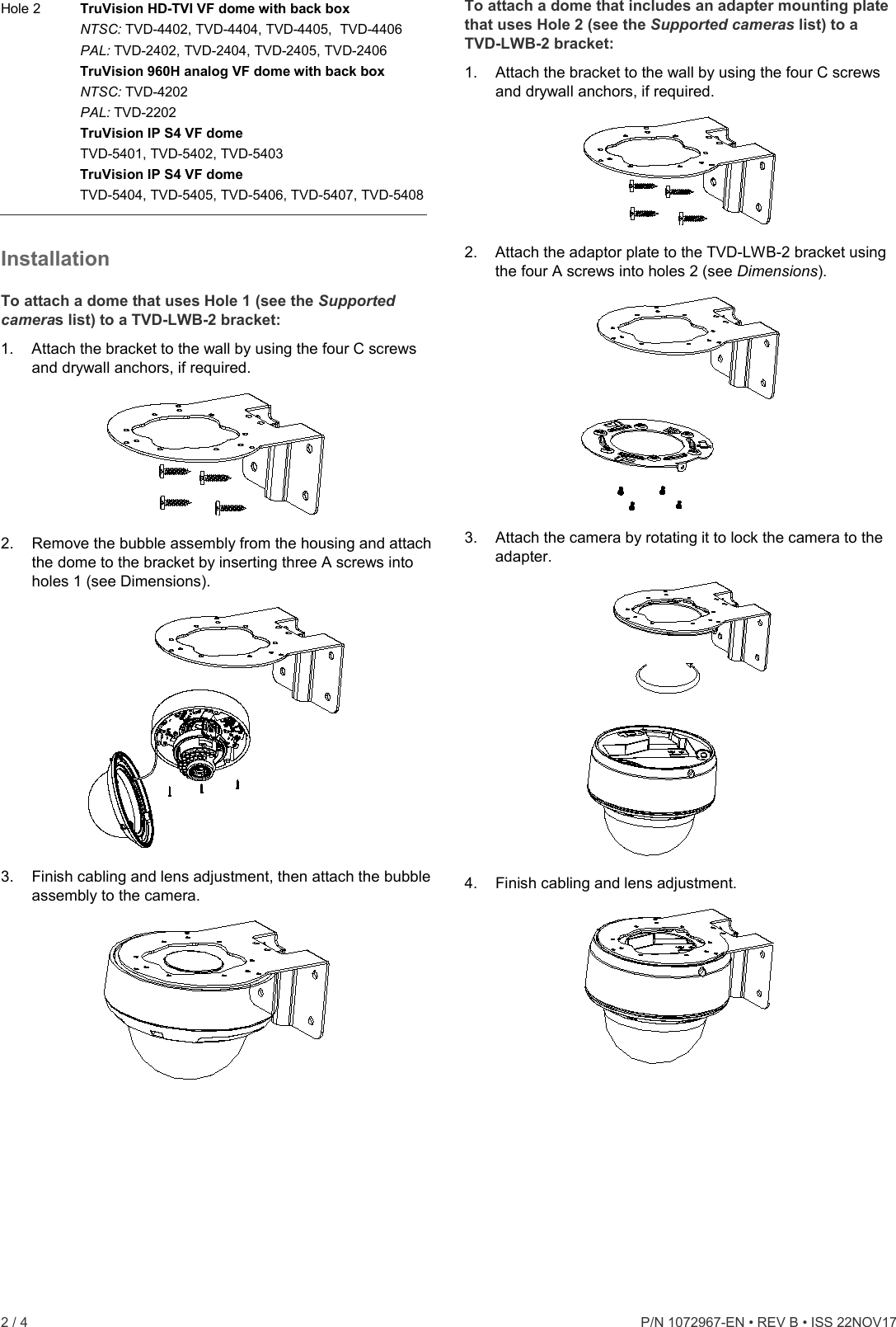Page 2 of 4 - InterLogix 1072967B-Tvd-Lwb-2-L-Shaped-Wall-Bracket-Installation-Guide-En TVD-LWB-2 L-shaped Wall Bracket Installation Instructions User Manual