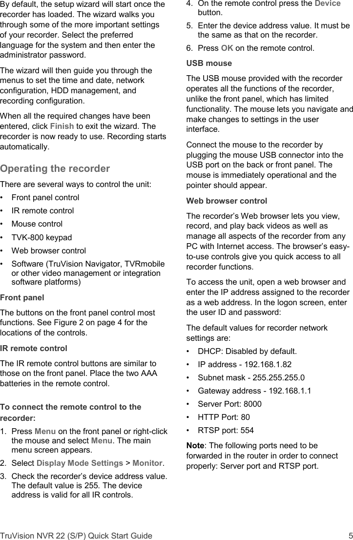 Page 5 of 8 - InterLogix 1073193E-Truvision-Nvr-22-Nvr-22S-Nvr-22P-Quick-Start-Guide-En TruVision NVR 22 (S/P) Quick Start Guide User Manual