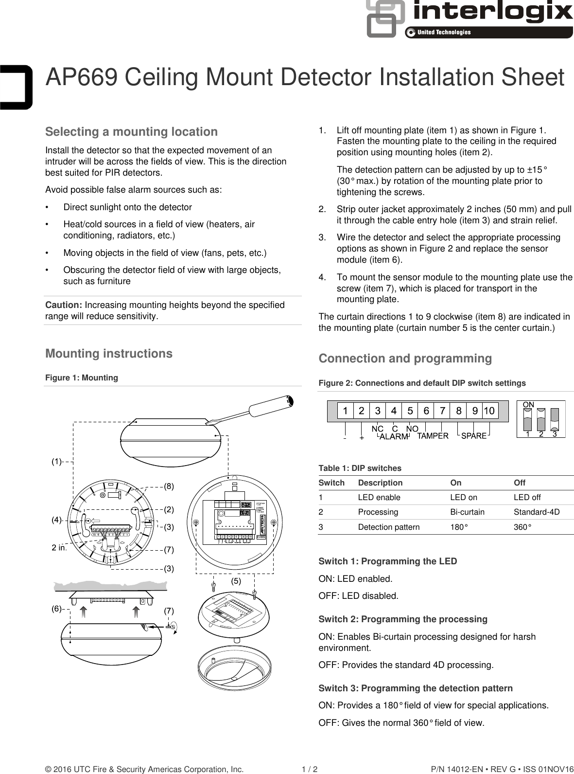 Page 1 of 2 - InterLogix 14012-En-Revg-Ap669-Inst-Sheet AP669 Ceiling Mount Detector Installation Sheet User Manual