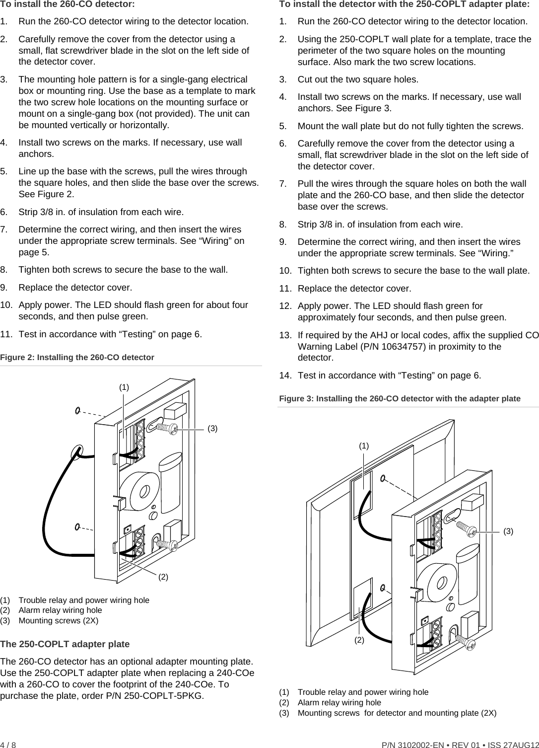 Page 4 of 8 - InterLogix 260-Co Safeair Carbon Monoxide Detector Installation Sheet - 3102002-EN R01 User Manual