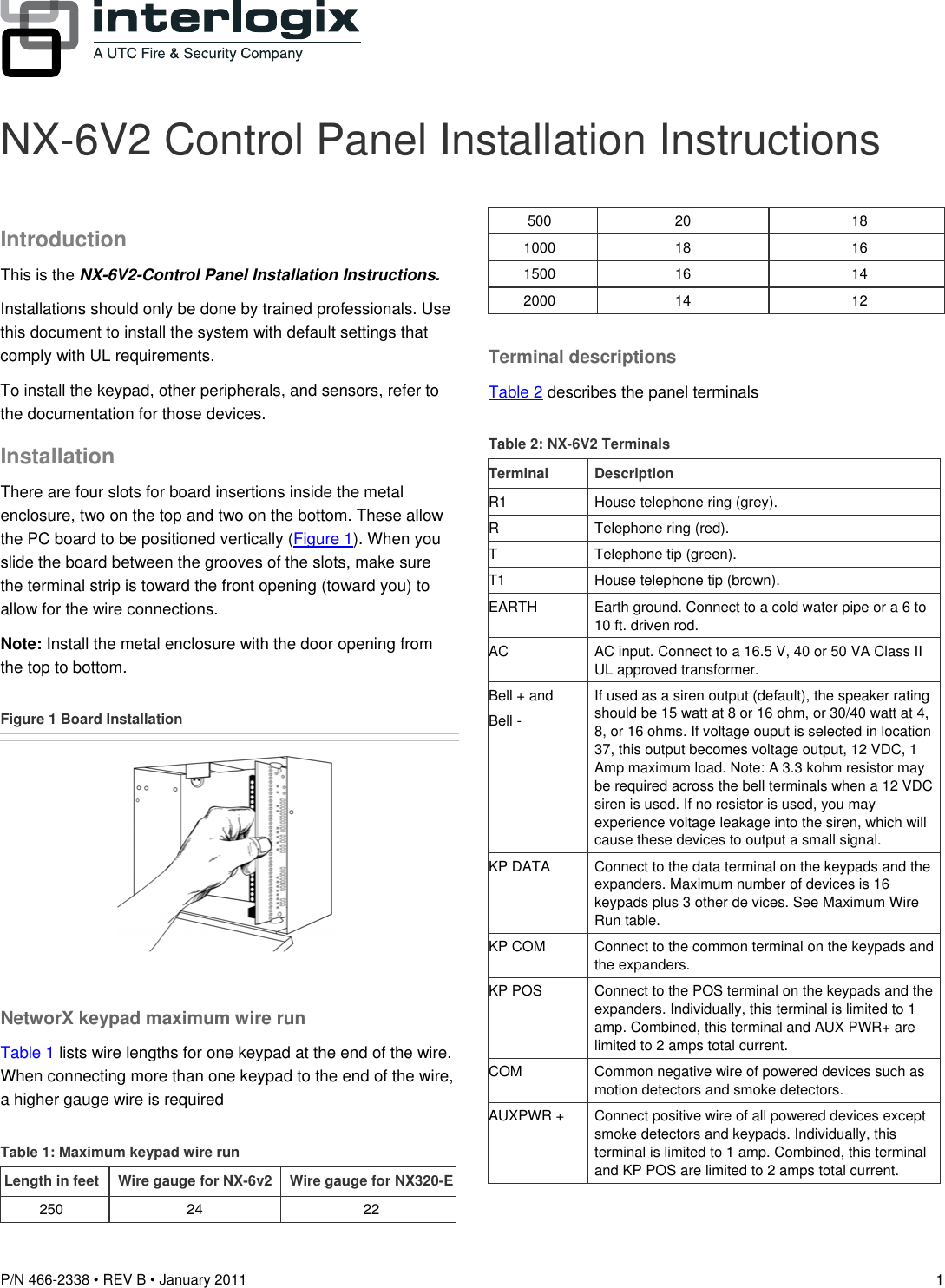 Page 1 of 10 - NX-6V2 Control Panel Installation Instructions  466-2338 REV B Install