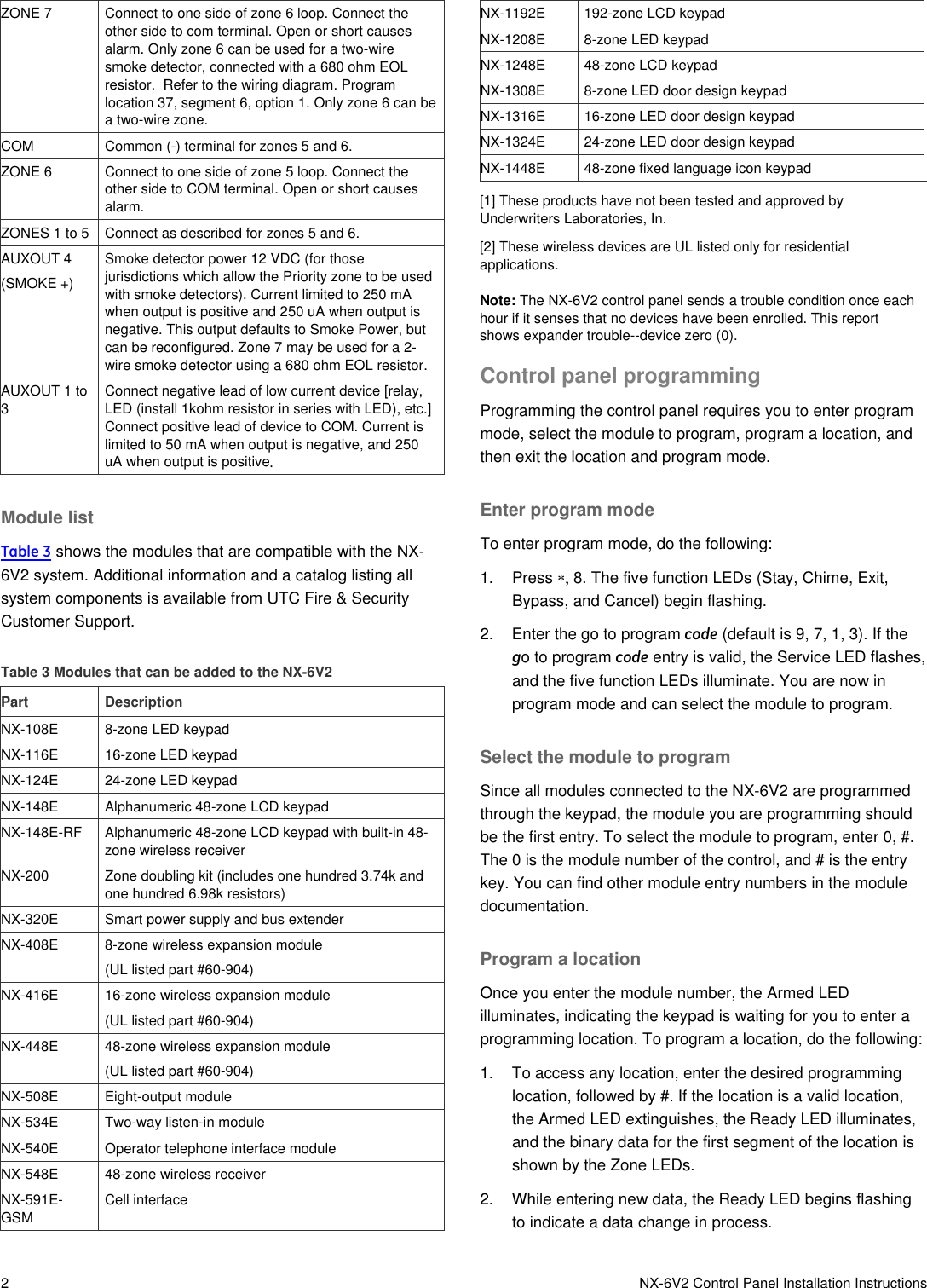 Page 2 of 10 - NX-6V2 Control Panel Installation Instructions  466-2338 REV B Install