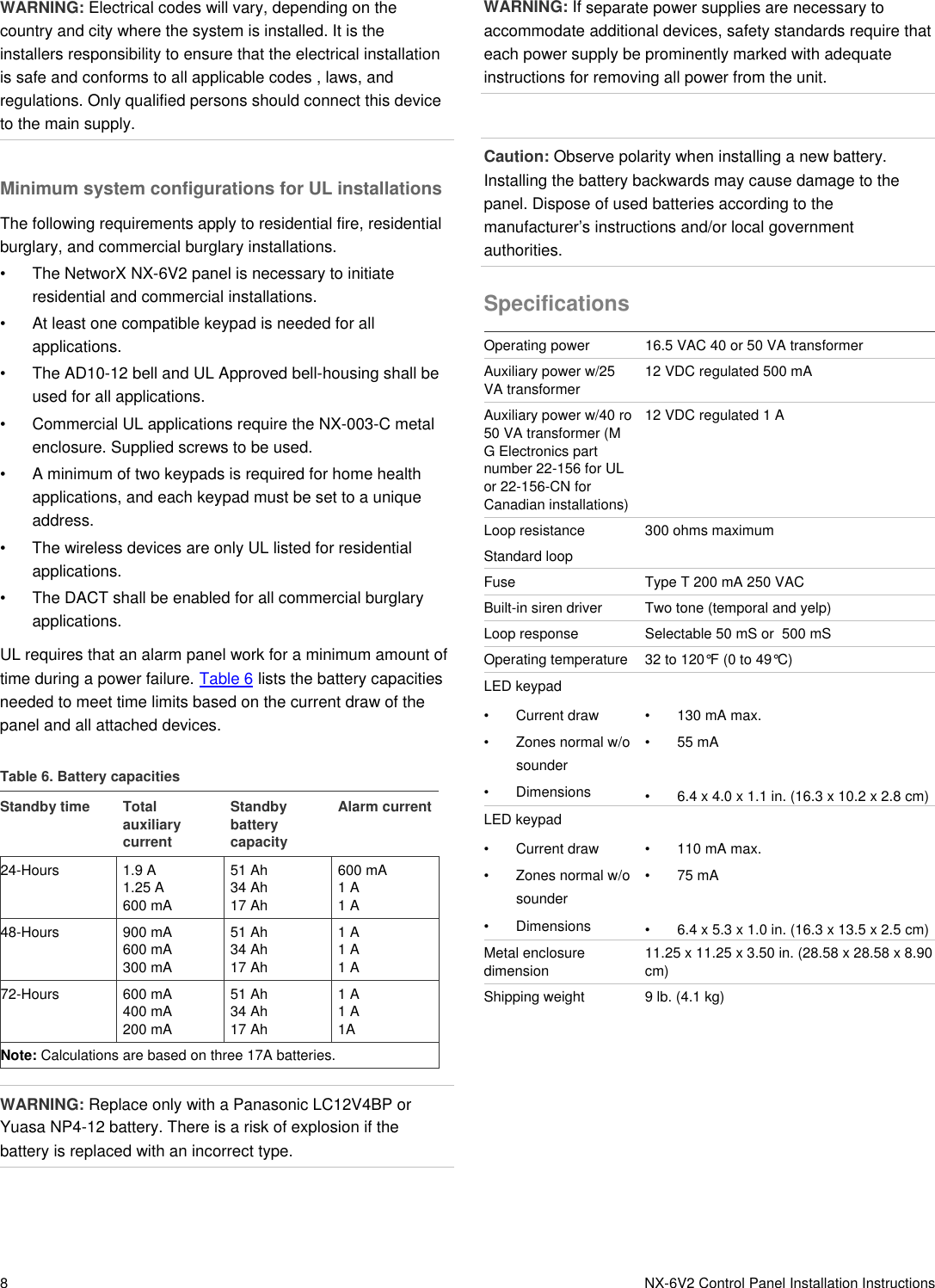 Page 8 of 10 - NX-6V2 Control Panel Installation Instructions  466-2338 REV B Install