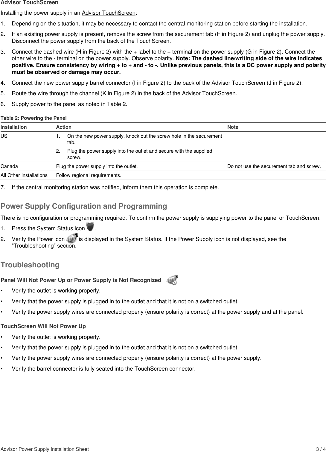 Page 3 of 4 - InterLogix 466-4418-Advisor-Power-Supply-Install Advisor Power Supply Installation Sheet User Manual