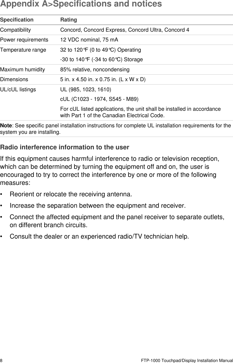 Page 11 of 11 - FTP-1000 Touchpad/Display Installation Manual  Touchpad-Display Install 466-2231 REV B