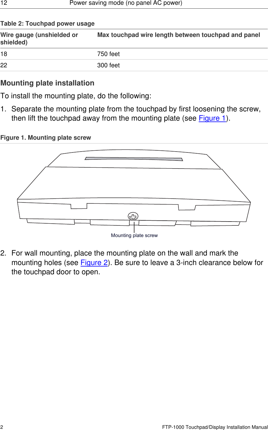 Page 4 of 11 - FTP-1000 Touchpad/Display Installation Manual  Touchpad-Display Install 466-2231 REV B