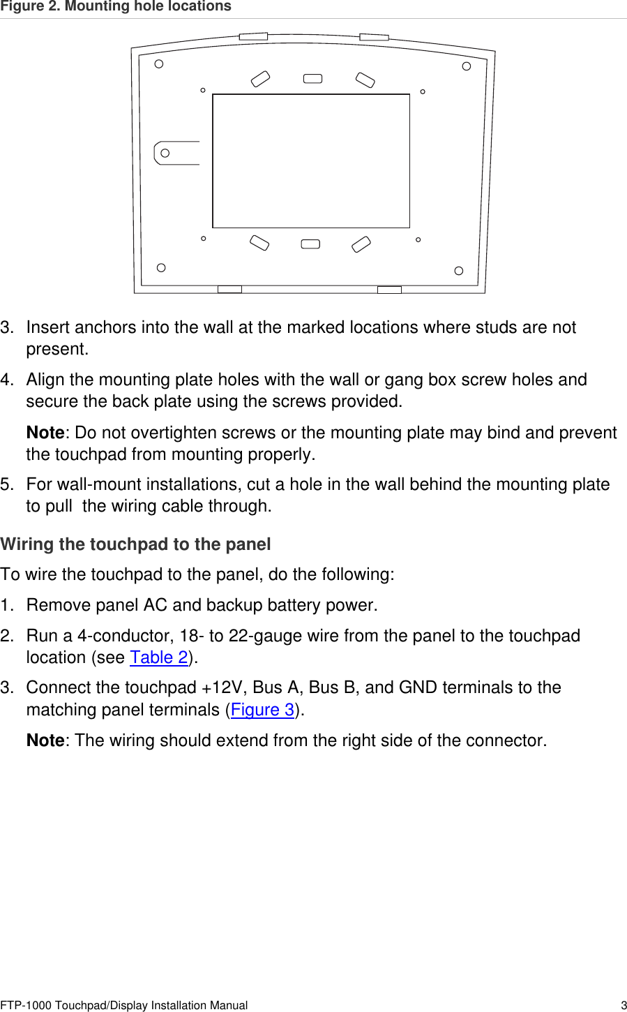 Page 5 of 11 - FTP-1000 Touchpad/Display Installation Manual  Touchpad-Display Install 466-2231 REV B