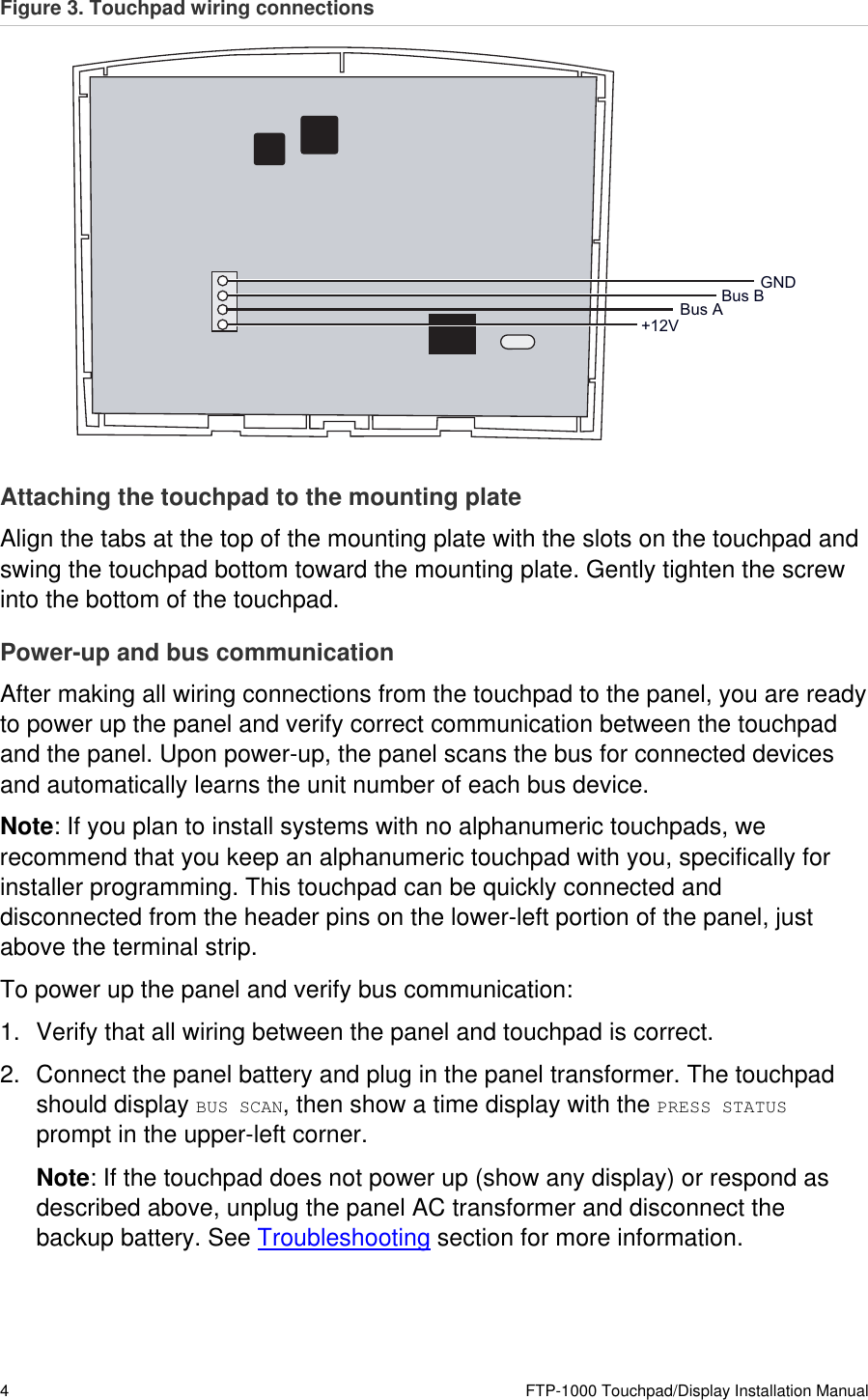 Page 6 of 11 - FTP-1000 Touchpad/Display Installation Manual  Touchpad-Display Install 466-2231 REV B