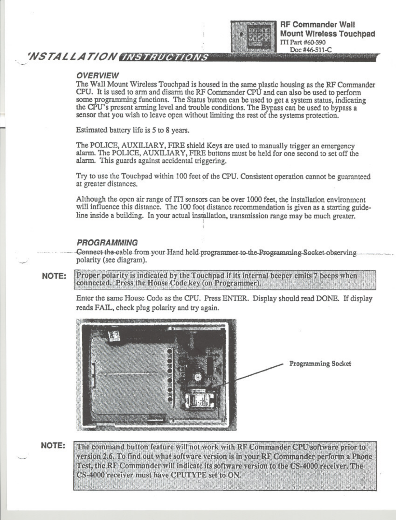 ITI RF Commander Touchpad Install Instructions